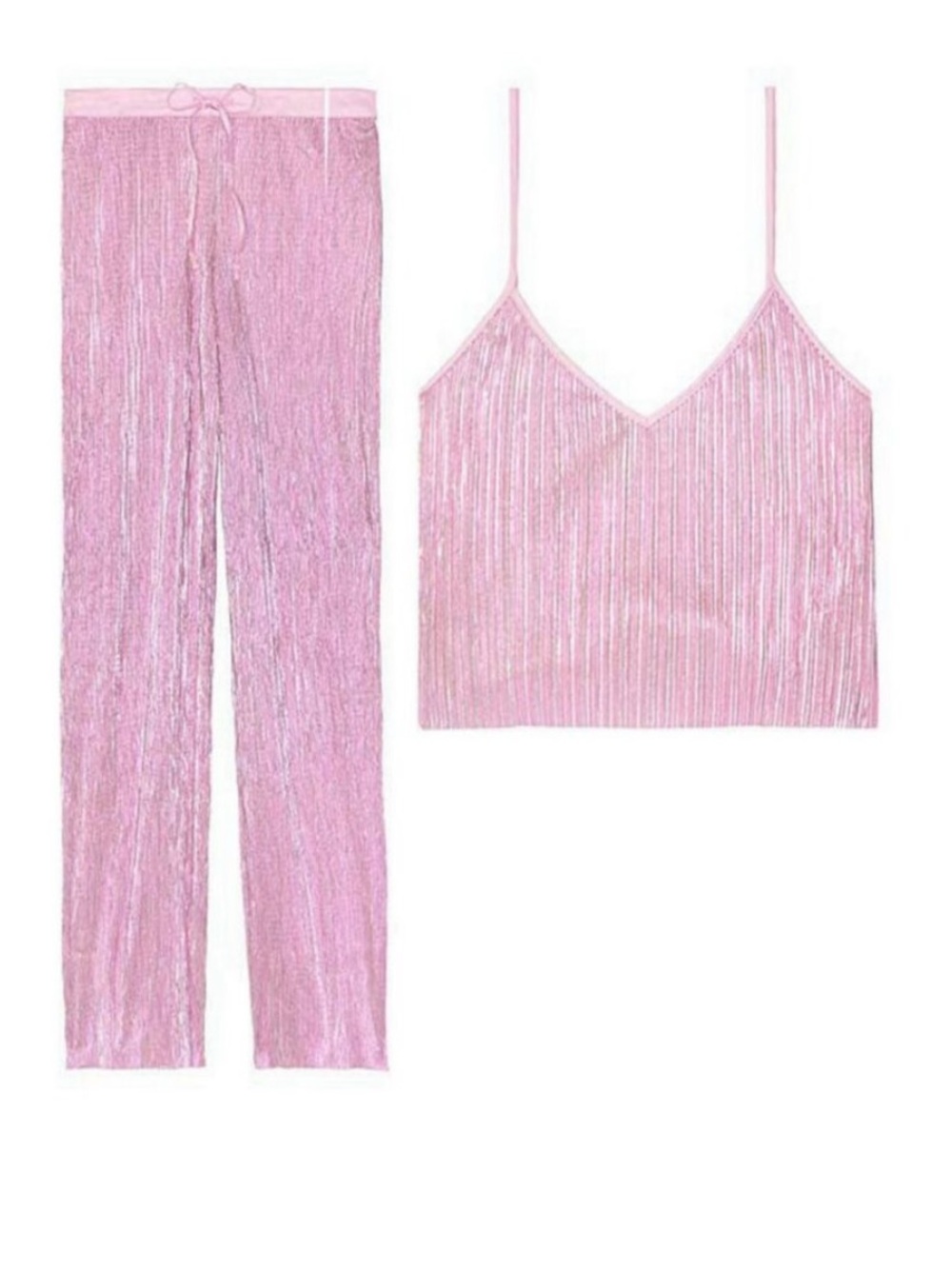 Victoria's Secret Pink Ribbed Satin Cami & Drawstring Pant Set